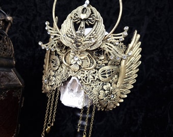 Halo Blind mask " Angel love " goth crown, larp, gothic headpiece, medusa costume, fantasy, cosplay, viking, cathedral / Made to order