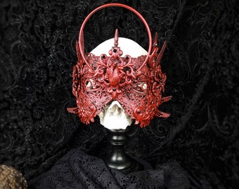 Blind mask "Fairy Heart" with halo, cosplay, larp, fantasy costume, pagan, elf, vampire, gothic, crown / made to order