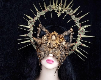 Made to order / SET " Victoria "Halo & blind mask, cathedral, cosplay, halo, vampire, Gothic crown, fantasy, witch