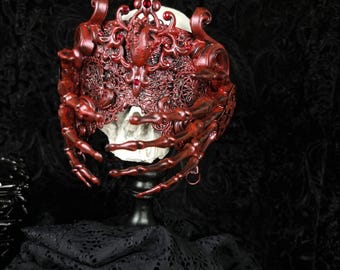 Blind mask "Catacombe heart" with skeleton hands, cosplay, fantasy costume, pagan, elf, vampire, gothic, crown / made to order