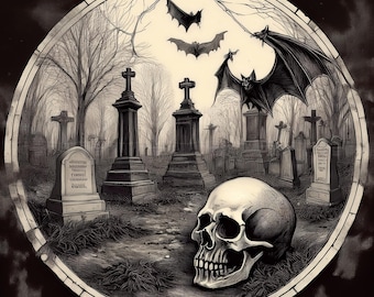 2 Gothic images, cemetery, clip art, horror, spooky, vampire, digital art, junk journal, scrapbooking, postcard, home decor, stickers