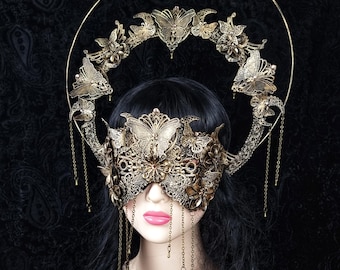 Set blind mask & halo headband "Butterfly love" cosplay, fantasy costume, gothic, crown, fairytale