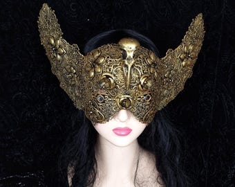 Blind mask "swan wings", cosplay, crown, Raven, goth, fantasy costume, shieldmaiden, pagan headdress / Made to order