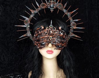 Made to order / SET "Catacombe cathedral"Halo & blind mask, cosplay, halo, vampire, Gothic crown, fantasy, witch