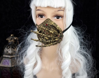 Ready to ship / Skeleton hand, mouth mask, jaw mask, horror, Demon, devil, vampire, cosplay fantasy mask, gothic, goth crown, medusa costume