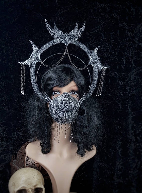 Set Holy Crow, Heiligenschein headband & Jaw mask, gothic headpiece, gothic halo, holy crown, goth crown / Made to order