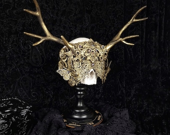 Blind Mask with Antlers | Butterfly Gothic Mask | Noctis Papilio | Handmade Fantasy Masquerade Mask | Cosplay Costume | Wearable type