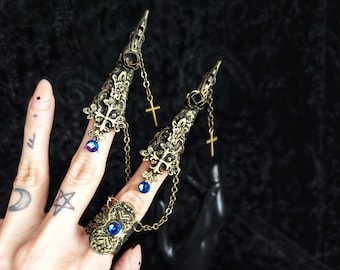 Ready to ship / 2 finger claws & 1 ring "rose cross, vampire, fantasy costume, gothic claws, fantasy costume, cosplay, pagan,