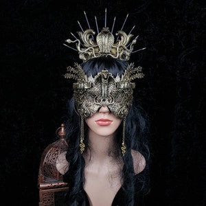 Set Cleopatra, Medusa crown & blind mask, medusa costume, gothic headpiece, cobra halo, cosplay, vikings, voodoo, goth crown, / Made to order
