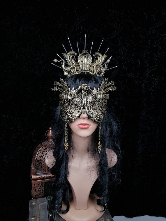Set Cleopatra, Medusa crown & blind mask, medusa costume, gothic headpiece, cobra halo,cosplay, vikings,voodoo, goth crown, / Made to order