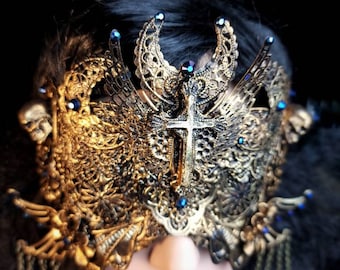 blind mask "veritas", goth crown, religious, gothic headpiece, gothic mask, fantasy mask, cosplay, medusa costume / Made to order