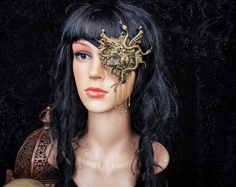 Scarab Eye Patch, totally blind, eye patch, Medusa costume, gothic headpiece, goth crown, blind mask, cosplay, fantasy mask Made to Order