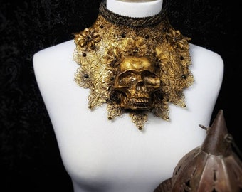 Gothic Kragen "Totenschädel" , fantasy, vampir, larp, cosplay, Armor, horror,  shieldmaiden / Anfertigung nach Auftrag - nach Halsumfang
