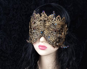 READY TO SHIP blind mask "Holly" cross, cosplay, vampire, fantasy, goth, crown, voodoo, witch