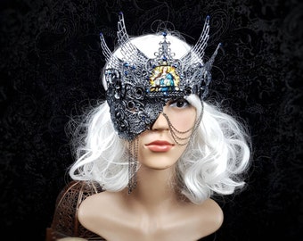 Blind mask, stain glass "Hermes", half mask, gothic crown, religious, gothic headpiece, fantasy mask, goth crown, medusa, / MADE TO ORDER