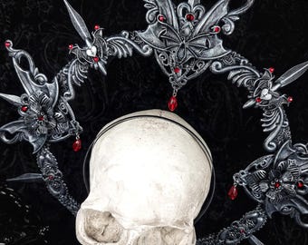 Halo "Vampire bloody tears" headdress, gothic crown, horror, fantasy, bat, thorns halo, cosplay / Made to order