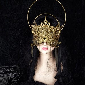 Art Nouveau Halo blind mask, fantasy costume, goth crown, gothic headpiece, medusa costume, larp, pagan, cosplay, viking / Made to order