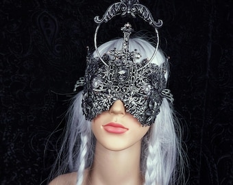 Made to order / Halo blind mask " Cruxified " fantasy costume, goth crown, headdress, vampire, cosplay, horror, medusa
