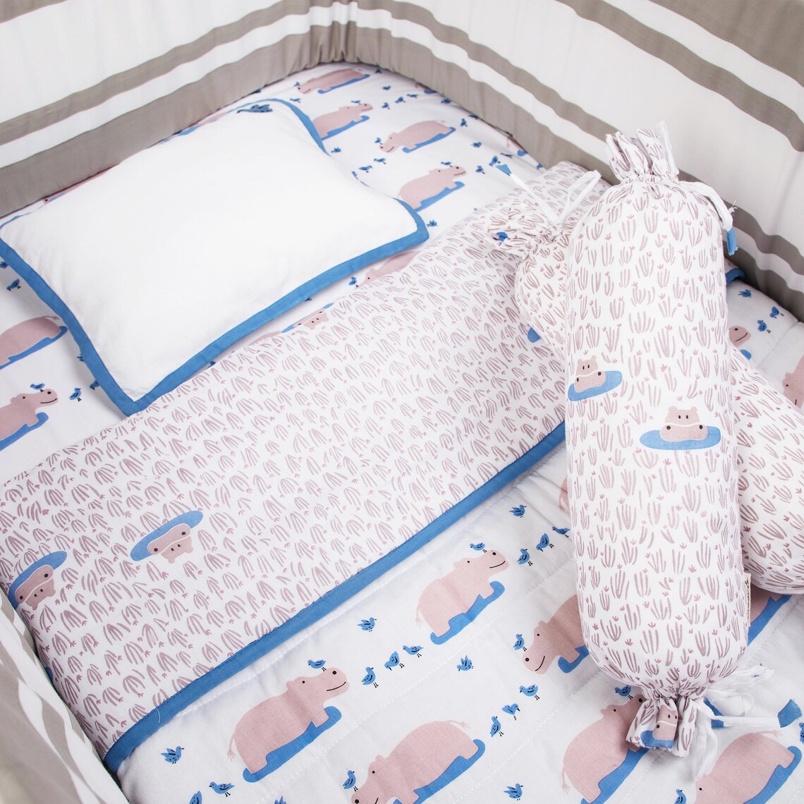 Happy As A Hippo Organic Cot Bedding Set Custom Nursery Crib Etsy