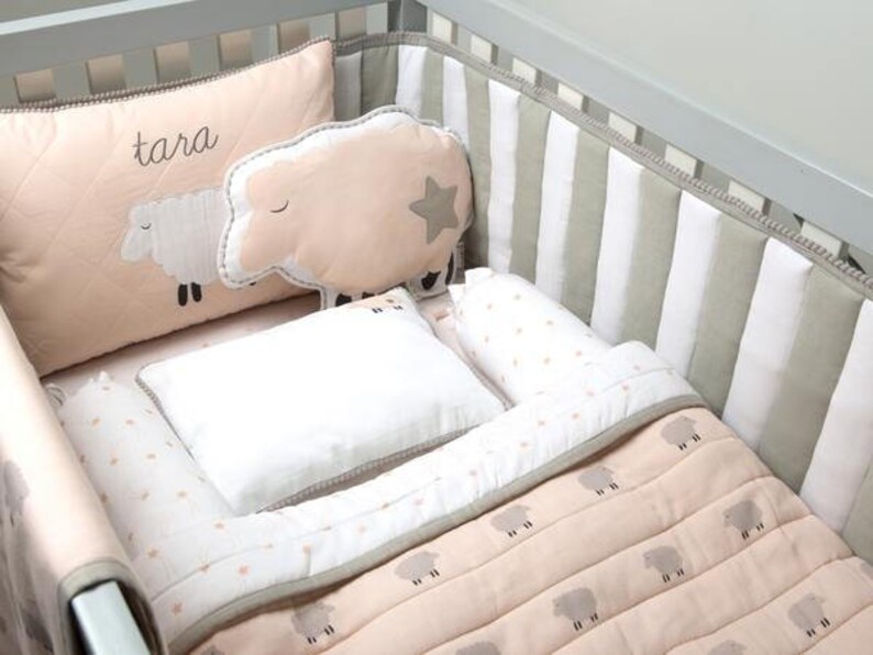 Counting Sheep Organic Cot Bedding Set Peach Custom Nursery Image 0