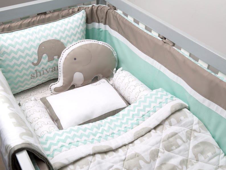 Elephant Parade Organic Cot Bedding Set Custom Nursery Crib Image 0
