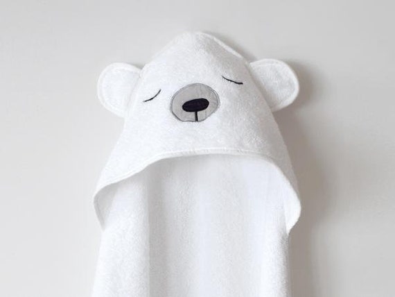 Polar Bear Hooded Towel cloud White, Organic Baby Towel, Personalised Hooded  Towel 