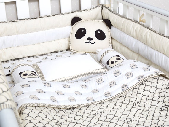 Modern Panda Organic Cot Bedding Set | Etsy