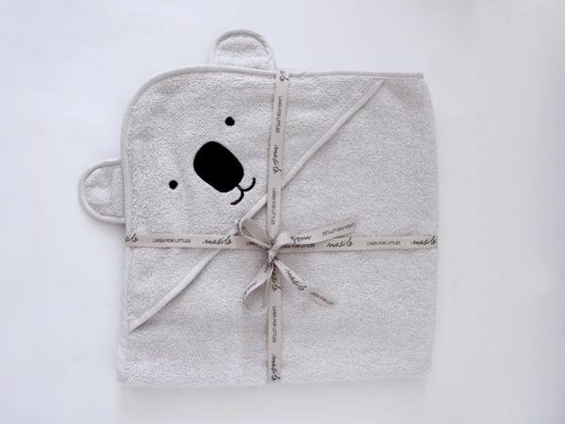 Koala Bear Organic Cotton Hooded Towel silver Grey, Baby Towel, Organic