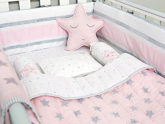 Pink Star Organic Cot Baby Bedding Set 