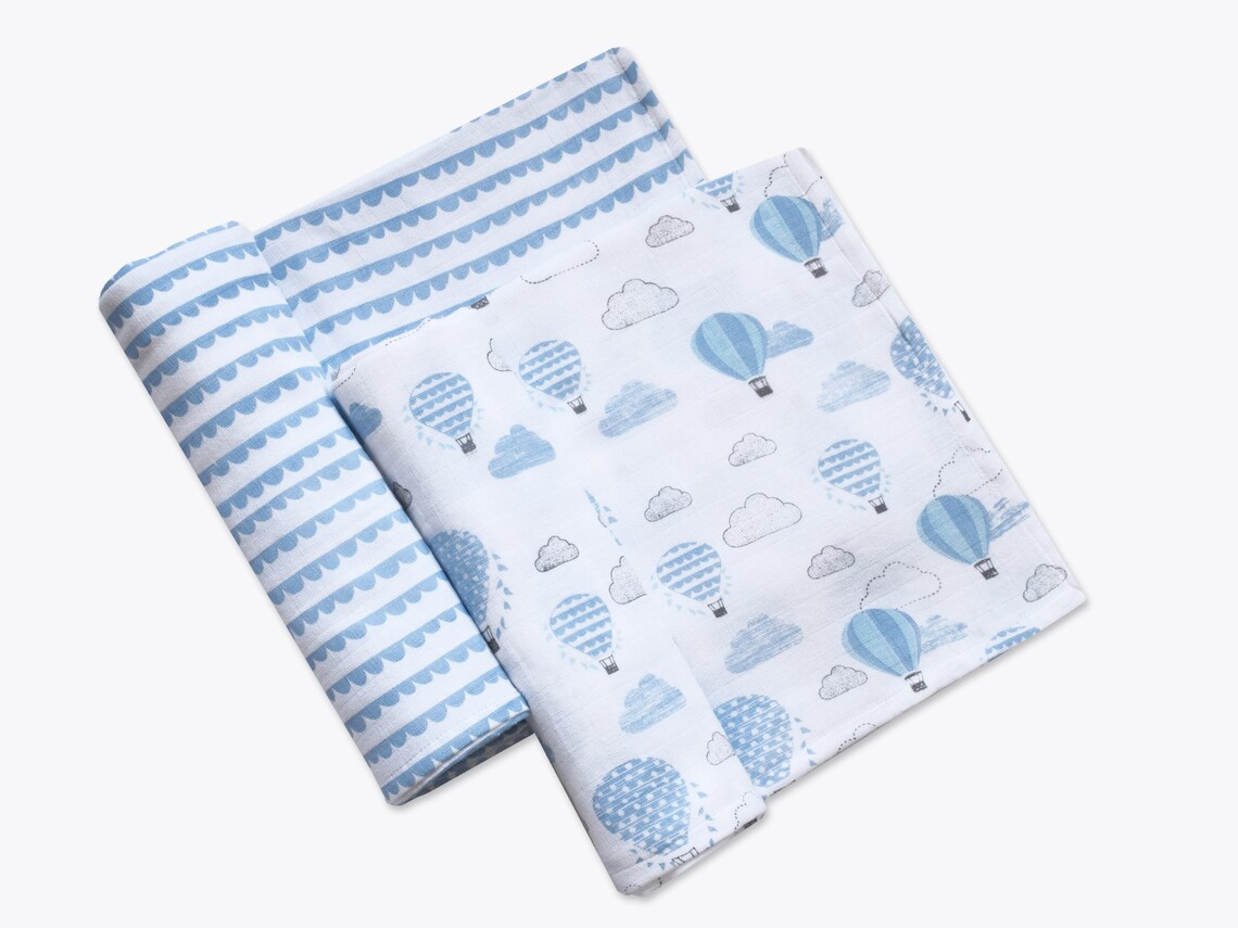 Up up & Away blue Organic Muslin Swaddles pack of 2 Etsy