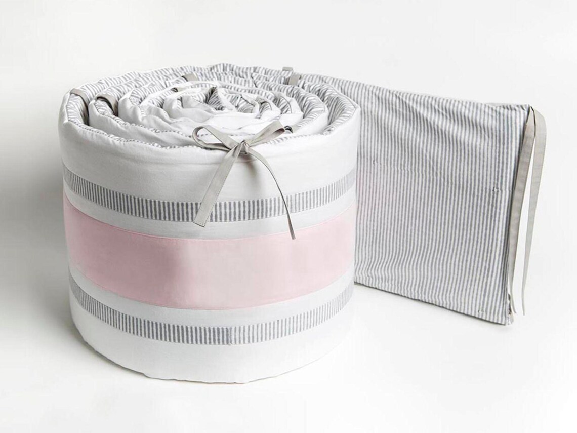 Organic Crib Bumper Grey/pink Stripe Etsy