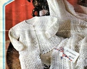 Babies Layette Crochet Pattern, Bonnet, Shawl and Jacket, Instant download pdf, size 16 to 20 inch chest, 4 ply yarn or wool