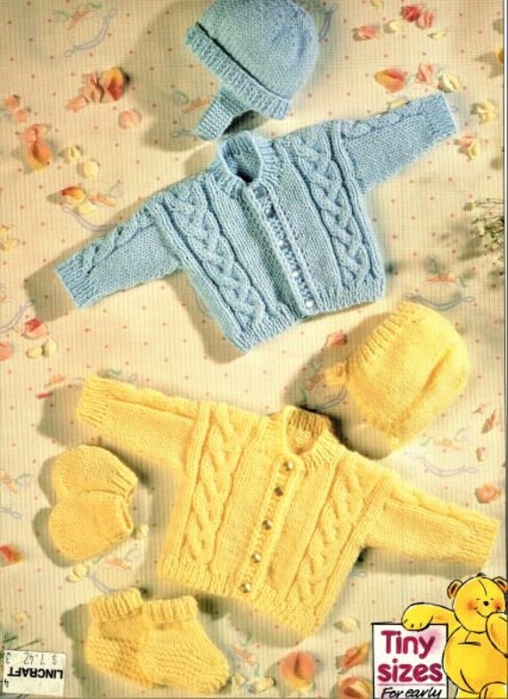 Vintage Knitting PATTERN to make Baby Infant Set Sweater Jacket Hat Booties Mitt