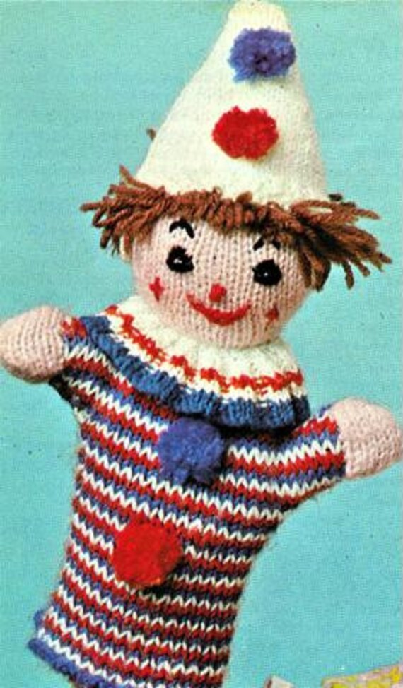 Clown Glove Puppet Knitting Pattern instant download pdf Etsy