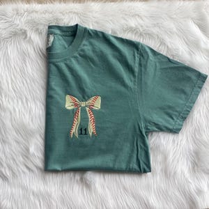 Softball Coquette Bow Embroidered tee, Embroidered Softball shirt, Comfort Colors tshirt, Gifts for her, Softball shirt, Christmas gift