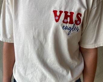 Custom Embroidered School Spirit Tee, Retro Comfort Colors Shirt