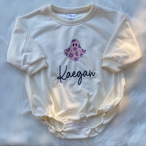 Halloween Bubble, Sweatshirt Bubble,  Bubble Romper, Embroidered Bubble onesie, Monogrammed onesie, kids Halloween, hippie ghost