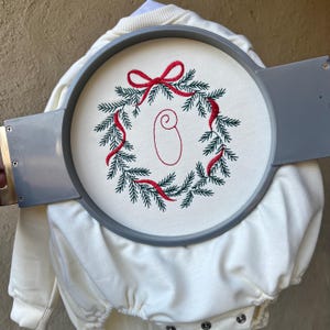 Personalized Christmas Wreath Baby Sweatshirt Romper | Embroidered Baby Outfit | Holiday Monogram Bubble | Baby Christmas Outfit