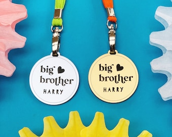 Big Brother Medal, Personalised Gold or Silver Acrylic 50mm Medal with a Choice of Lanyard Colour