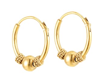 Tiny bead - chain - hoop earrings - tiny hoops - silver hoops - gold hoop - thin silver hoops - cartilage hoops - silver - gold -A5HP-3066
