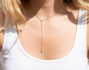 Gold lariat - lariat necklace - statement necklace - cz necklace - tiny necklace - thin necklace - y necklace - lariat gold - cz - J1LN-1258