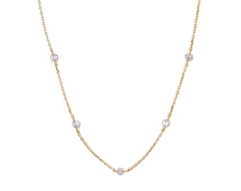 Cubic zirconia studded necklace - gold necklace - cz necklace - cubic zirconia - silver necklace - choker - boho - minimal - E3-CN-0010