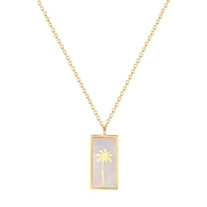 Mother of pearl - palm tree - medallion necklace - palm tree necklace - necklace - silver necklace - pendant - zodiac jewelry -M3PD-0601