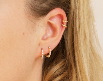 Small cz gold hoops - tiny gold hoop earrings - small hoop earrings - tiny gold hoops - cartilage hoops - gold hoops - cz hoops - E10387