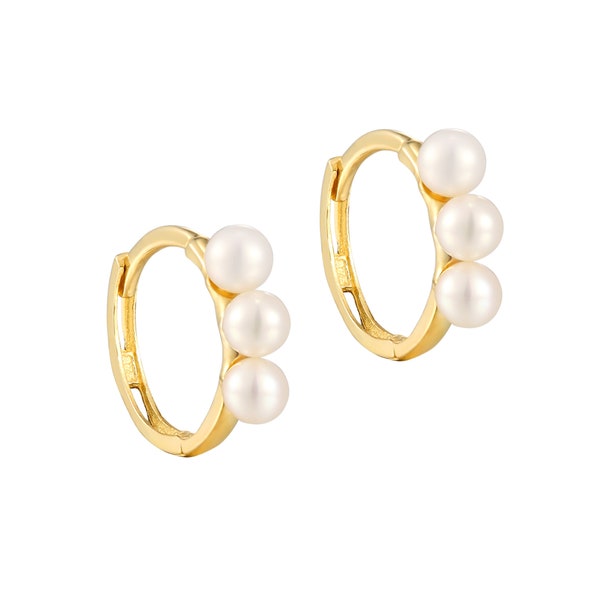 9ct gold - pearl hoops - pearl earrings - hoop earrings - pearl jewelry - gold - gold hoop - pearl - gold hoop - dot hoop - hoops -I3HU-3535