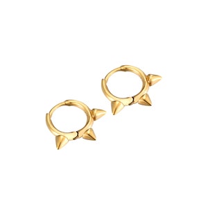 Small gold triple spike hoops - tiny gold hoop earrings - small hoop earrings - tiny hoops - spike hoops - hoops - spike earrings -P3HU-0208