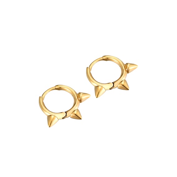Small Gold Triple Spike Hoops Tiny Gold Hoop Earrings - Etsy UK