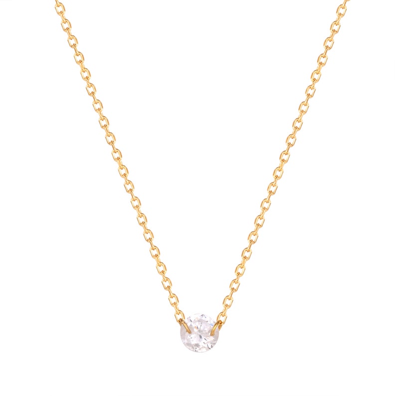 Cubic Zirconia Solitaire Floating Cz Gold Necklace Cz Etsy UK