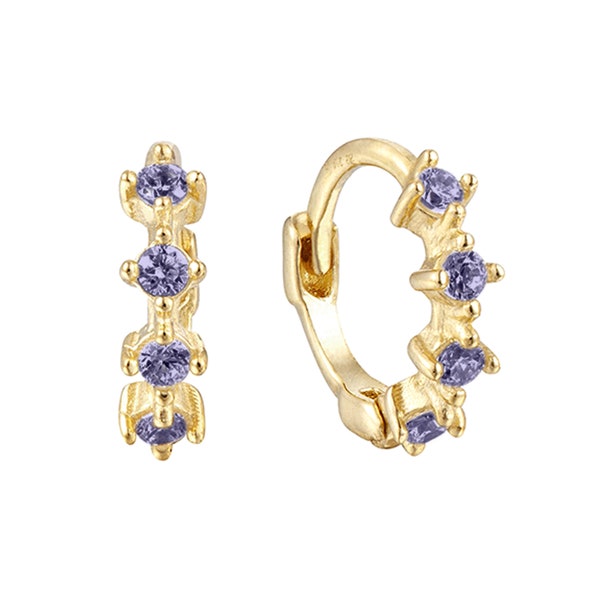 9ct Solid Gold - Tanzanite - Tiny hoop earring - hoop - gold hoop earring - 9ct gold hoop - gold hoop - cartilage hoop - I3HU-4879-TANZ