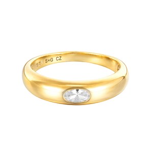 Baguette cz domed ring - cz set ring - gold dome ring - cz stacking ring  - cz ring - silver ring - chunky ring - thick band - Y3-R-7405